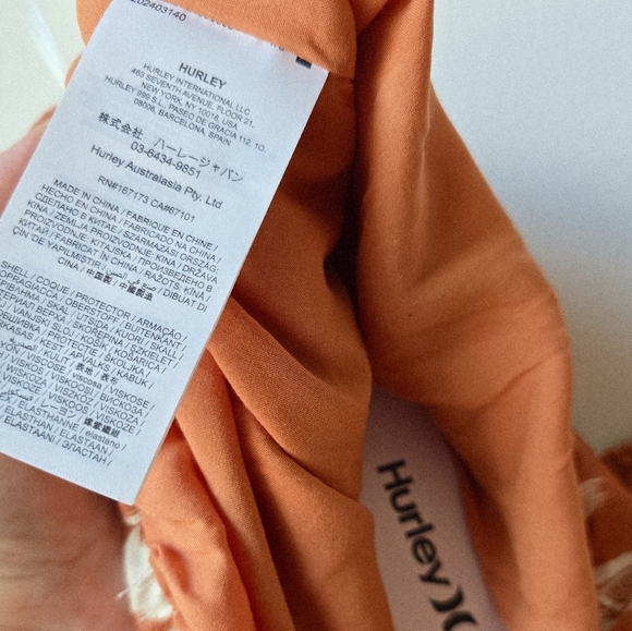 HURLEY Floral ONE Shoulder Top Burnt Orange White Puff Sleeve Size L - Picture 7 of 8